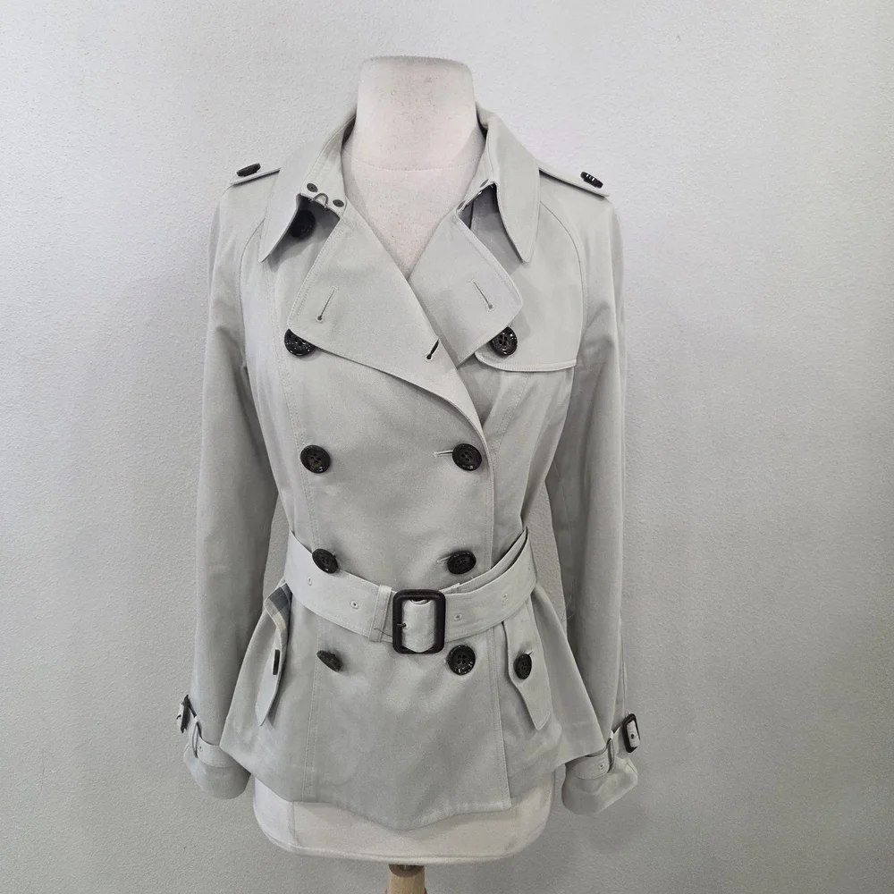 Burberry Light Gray Double-Breasted Trench Coat - Picture 3 of 17